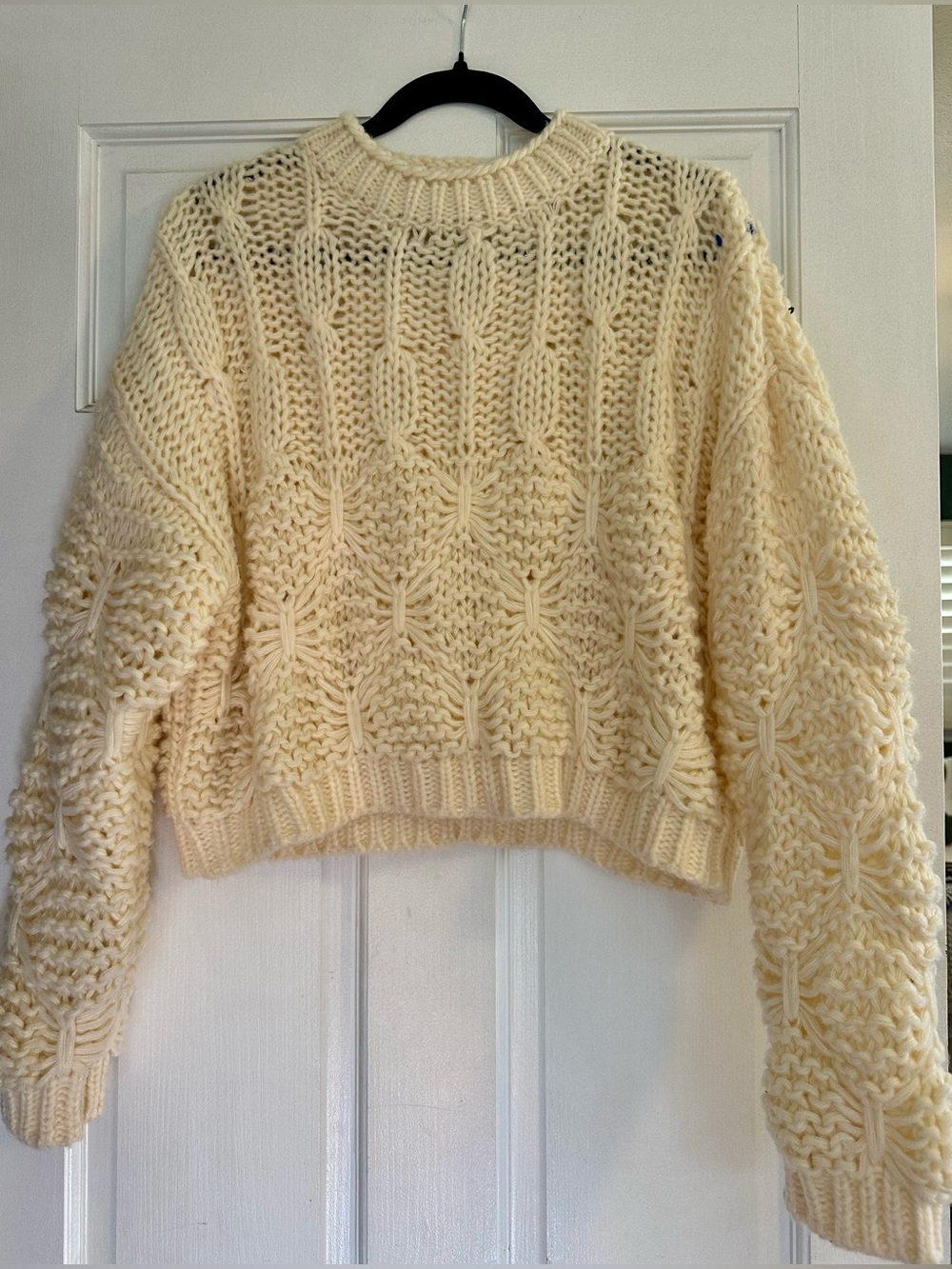 Zara Cream Chunky Knit Cropped Oversized Fit Sweater Size Small